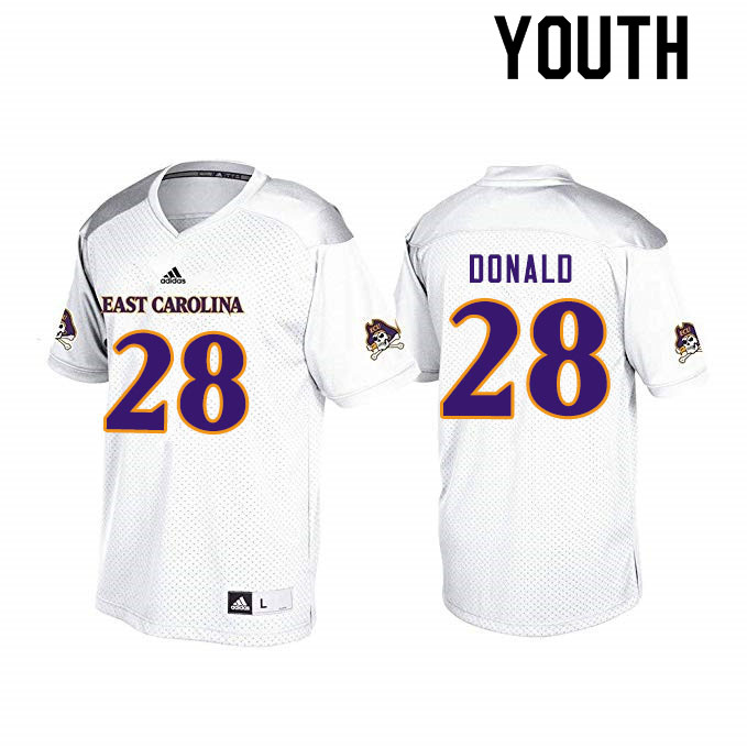 Youth #28 Maceo Donald ECU Pirates College Football Jerseys Sale-White - Click Image to Close